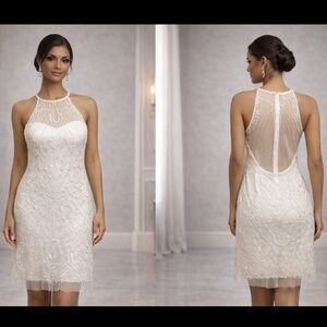 Adrianna Papell Ivory Beaded Halter Mini Dress
